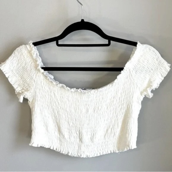 Very vintage Zaful Frilled Off The Shoulder Smocked Crop Top Women's Size L/XL - Picture 6 of 8